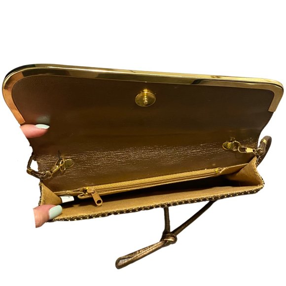 VINTAGE Bronze Metal Mesh Purse Handbag Bag Disco Envelope Clutch X Body - Picture 6 of 7